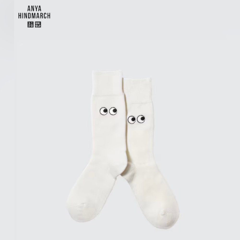 Uniqlo Anya Hindmarch Womens HEATTECH Socks w/ Eye Detail - White - 9.5-11